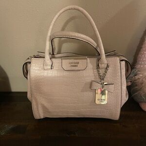 GUESS Crocodile Embossed Beige Satchel